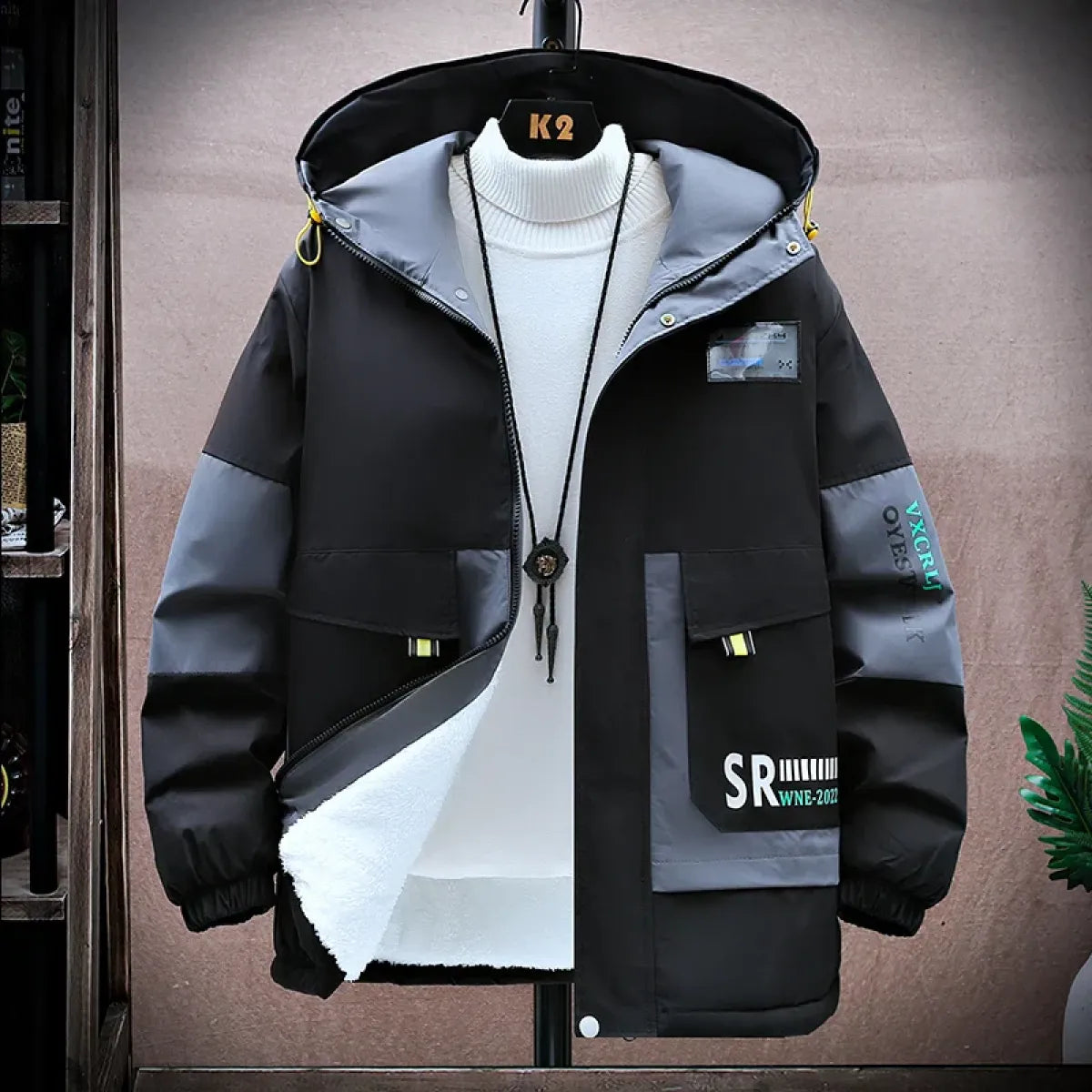 Men's Color-Block Hooded Winter Jacket