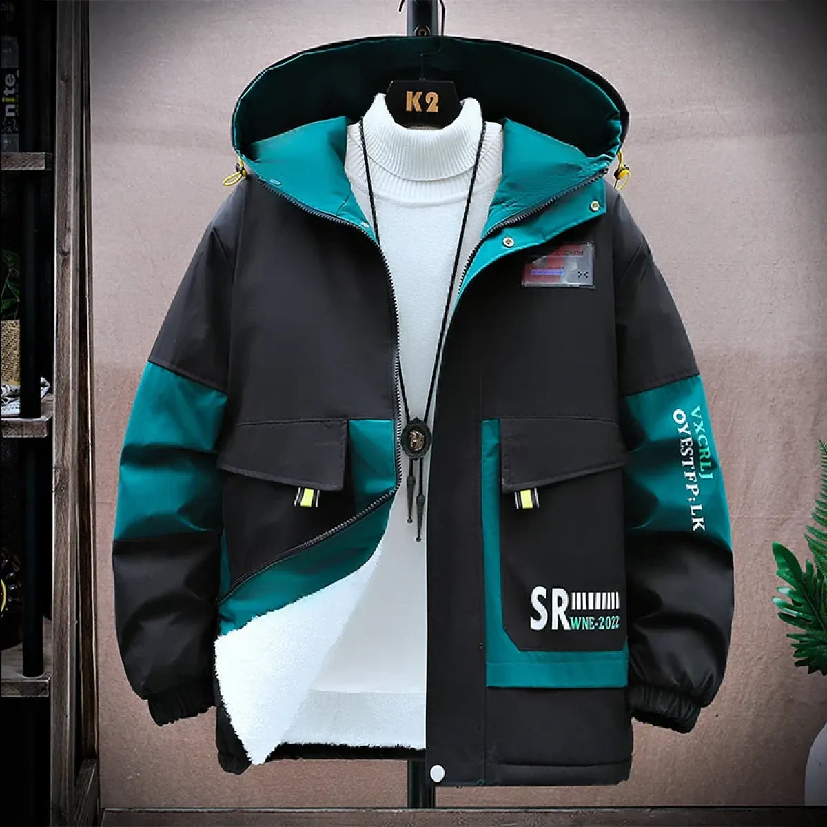 Men's Color-Block Hooded Winter Jacket
